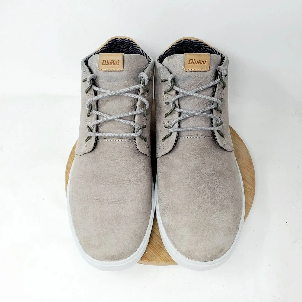 Olukai Nana Hele Boots Mens 9 Grey Nubuck Leather Classic Chukka Sneaker Shoes
